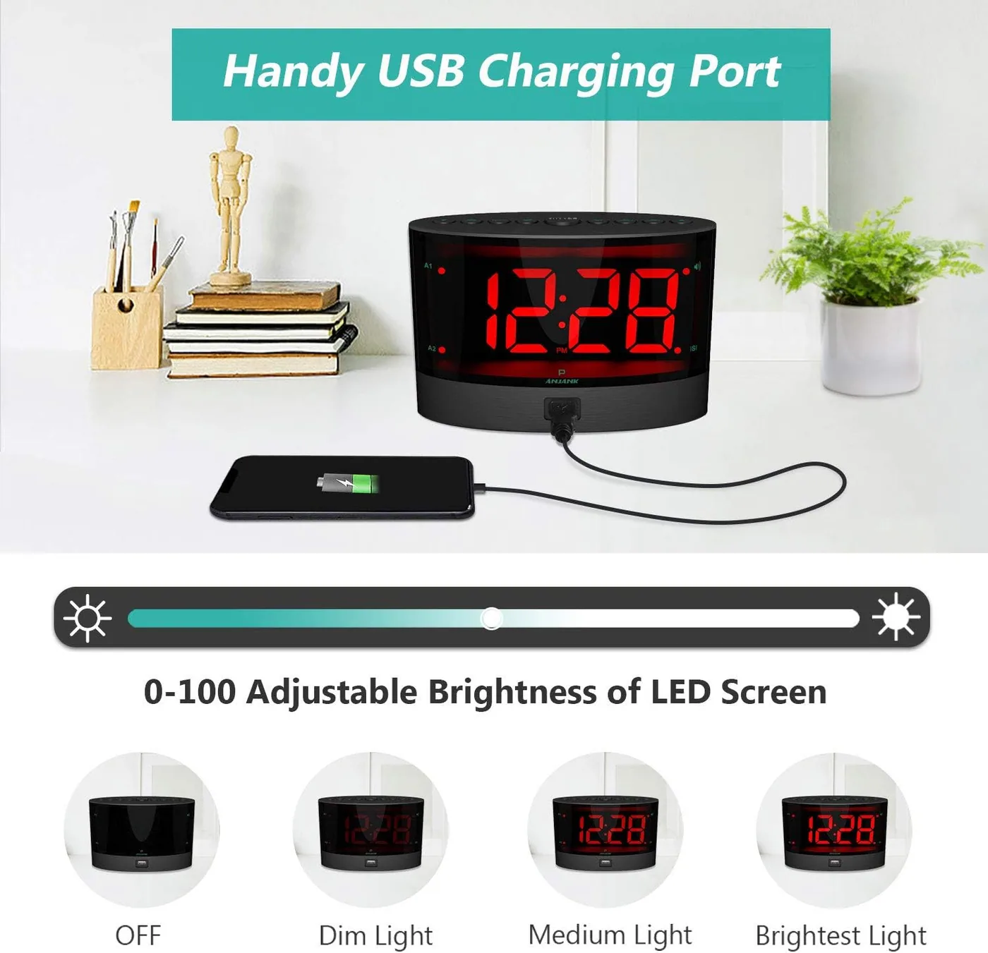 The USB port on the front is there so the phone charges on the same socket the clock already uses.