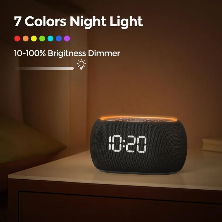 Compact sound machine glowing at its lowest step