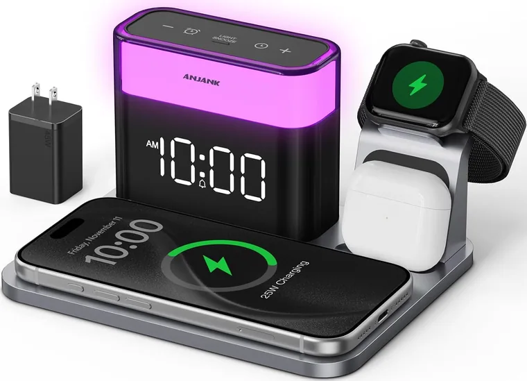 GlowDock 5-in-1 Charging Station Clock, Space Grey