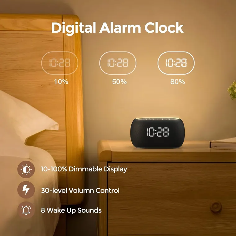 Bedside clock in a warm room at night